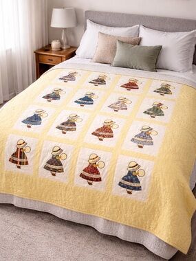 093 VTG HANDMADE QUILT 65.5” x 89.3”